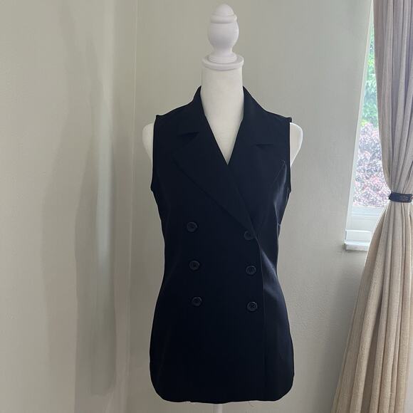 Vtg Y2K 90s La Belle Black Button Up Vest Top Tailored Size 3 Double Breasted - Picture 7 of 7